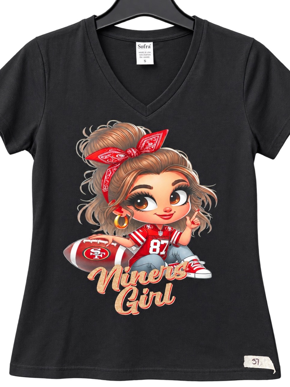 Sofra "Niners Girl" Black V-Neck Tee